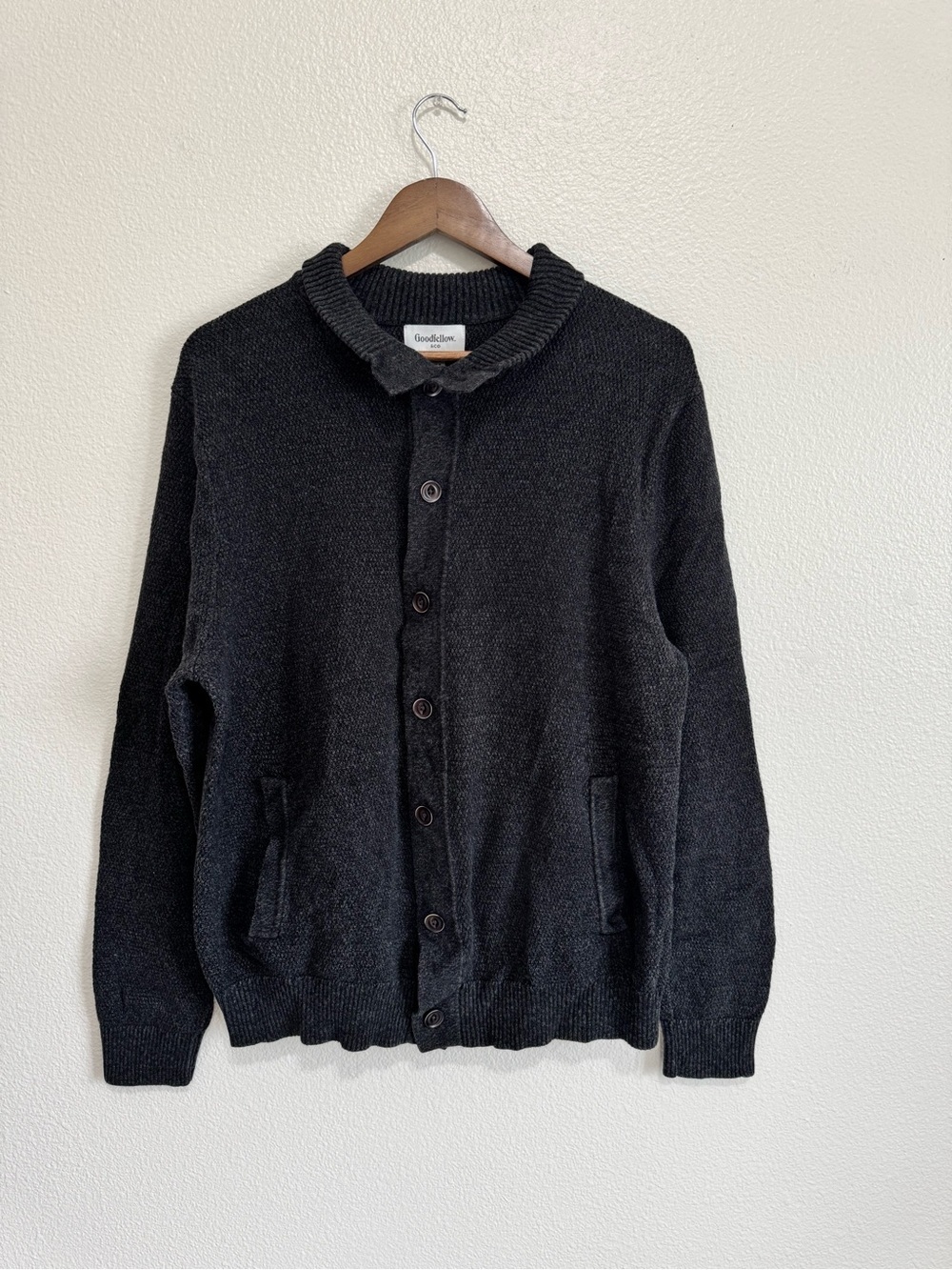 Goodfellow & Co Dark Charcoal Ribbed-Collar Button Cardigan XL